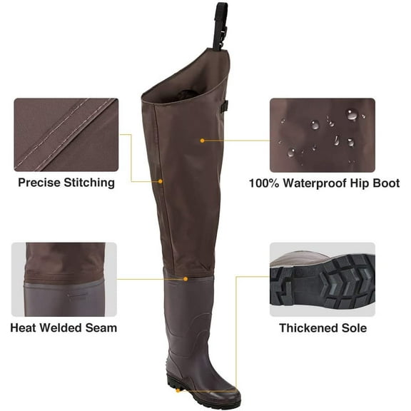 Lightweight Hip Wader for Men and Women, 2-Ply PVC/Nylon Fishing Hip Wader (Green and Brown)