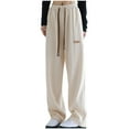 thumbnail image 2 of Aloohaidyvio Women's Comfortable Casual Fold Pocket Lace Solid Color Straight Cylinder Full Length Pants, 2 of 6