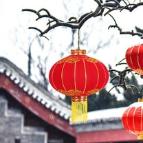 FRCOLOR Chinese New Year Red Cloth Lanterns With Gold Tassel Decorative Lantern For Spring Festival Wedding Lantern Festival Celebration Decor