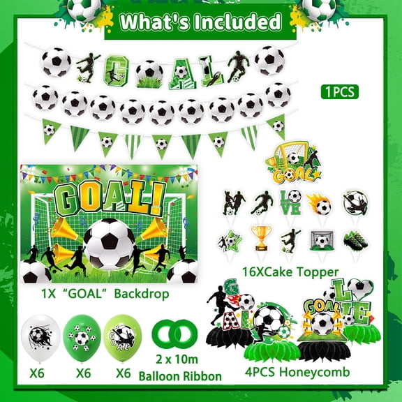 World Cup Soccer Party Decorations Set, Full Football Theme Party Supplies with Backdrop Balloons Cake Toppers Banner Honeycomb for Game Day Celebration
