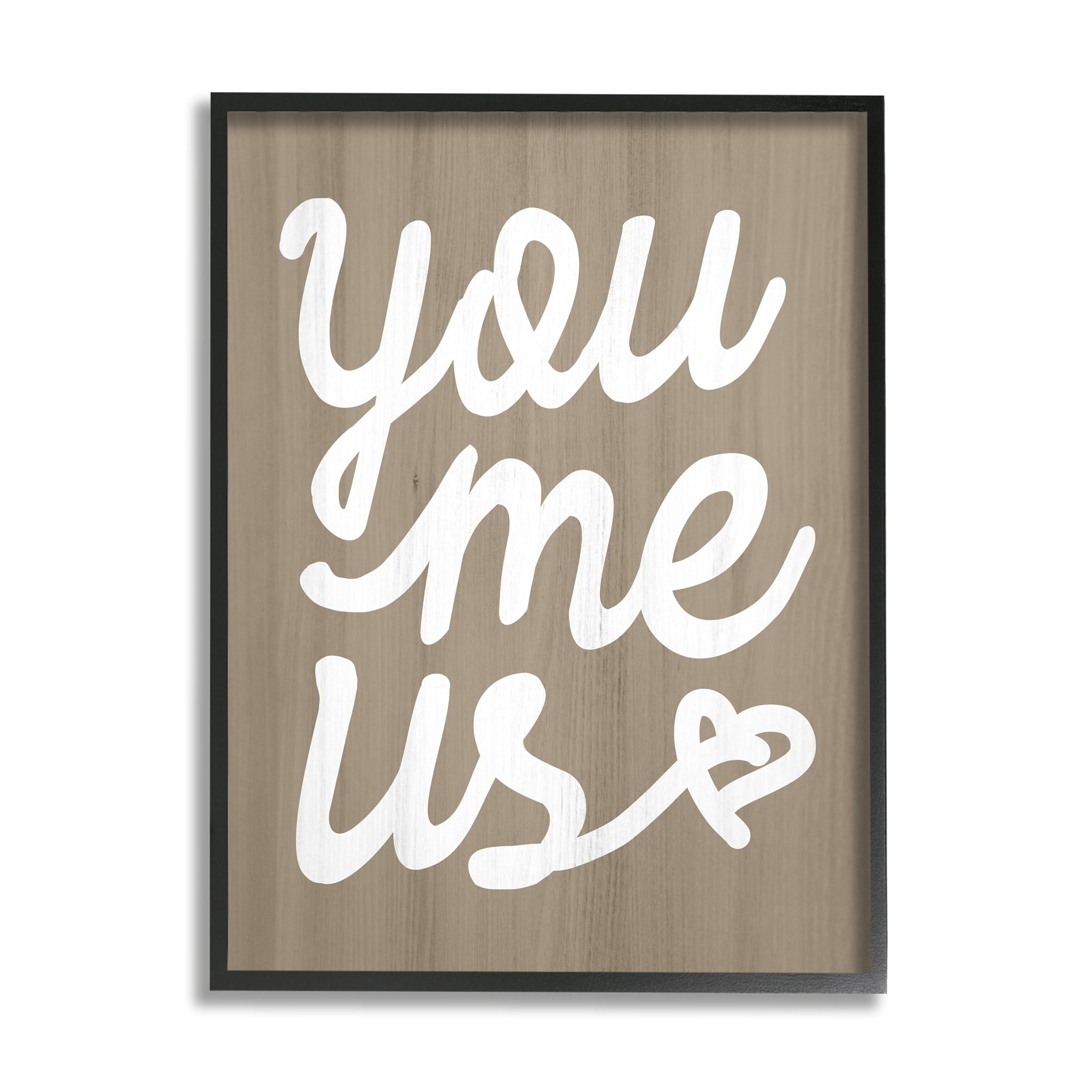 Stupell Industries You Me Us Romantic Love Grain Pattern Cursive Graphic Art White Framed Art Print Wall Art, Design by Daphne Polselli