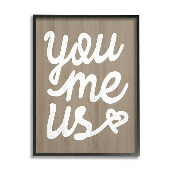 Stupell Industries You Me Us Romantic Love Grain Pattern Cursive Graphic Art Black Framed Art Print Wall Art, Design by Daphne Polselli