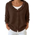thumbnail image 3 of Tqcoqu Women's Ruffled V-Neck Button Down Knit Cardigan, Solid Long Sleeve Casual Fall Winter Sweater Outerwear, 3 of 7