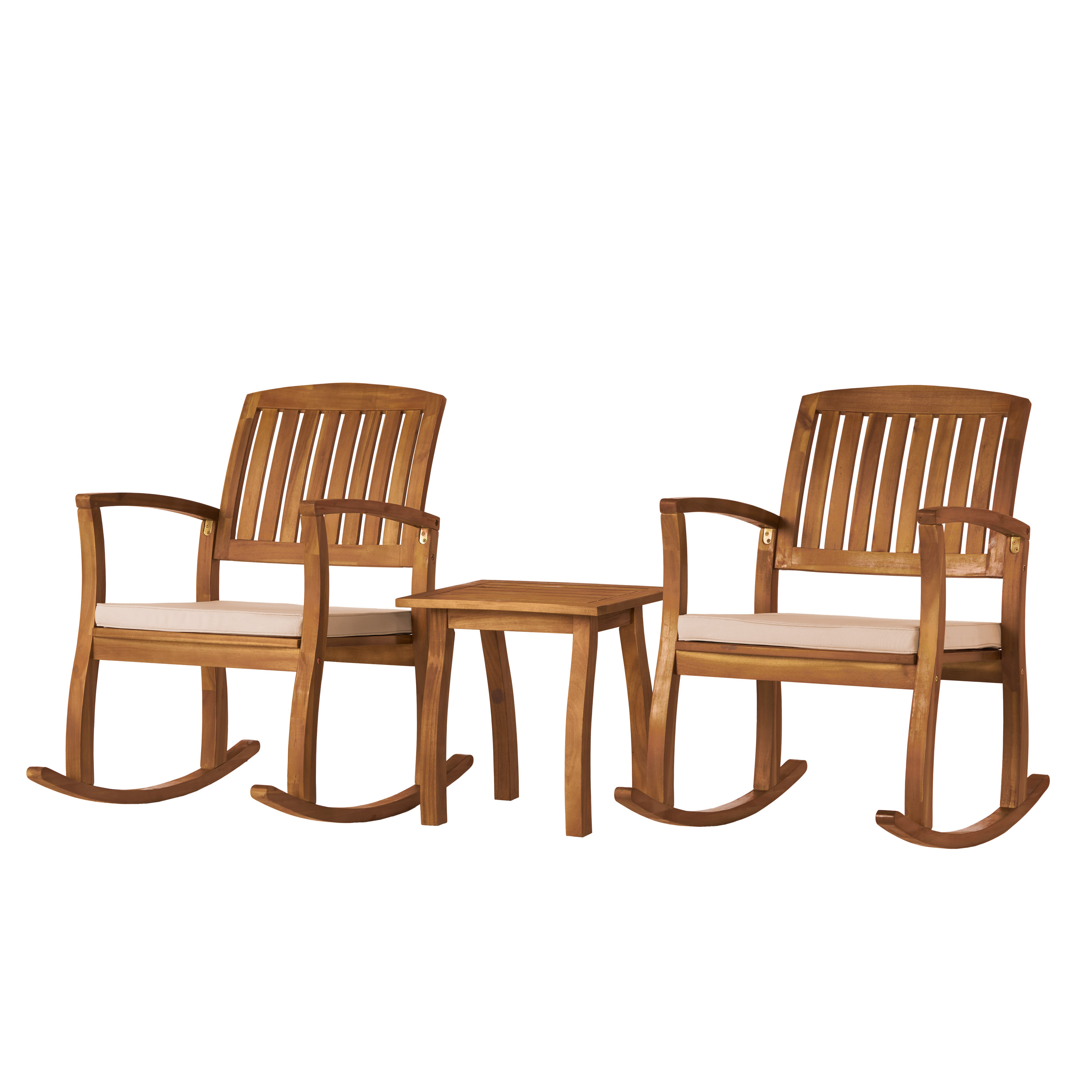 Hampton Acacia Rocking Chair with Cushion, Set of 2, and Acacia Accent Table, Teak Finish - image 2 of 12