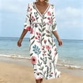 thumbnail image 6 of Ayolanni 3/4 Sleeve Fall Dresses for Women Floral V-Neck A-Line Maxi Dress Boho Holiday Casual Cotton Long Dress Pink M, 6 of 6