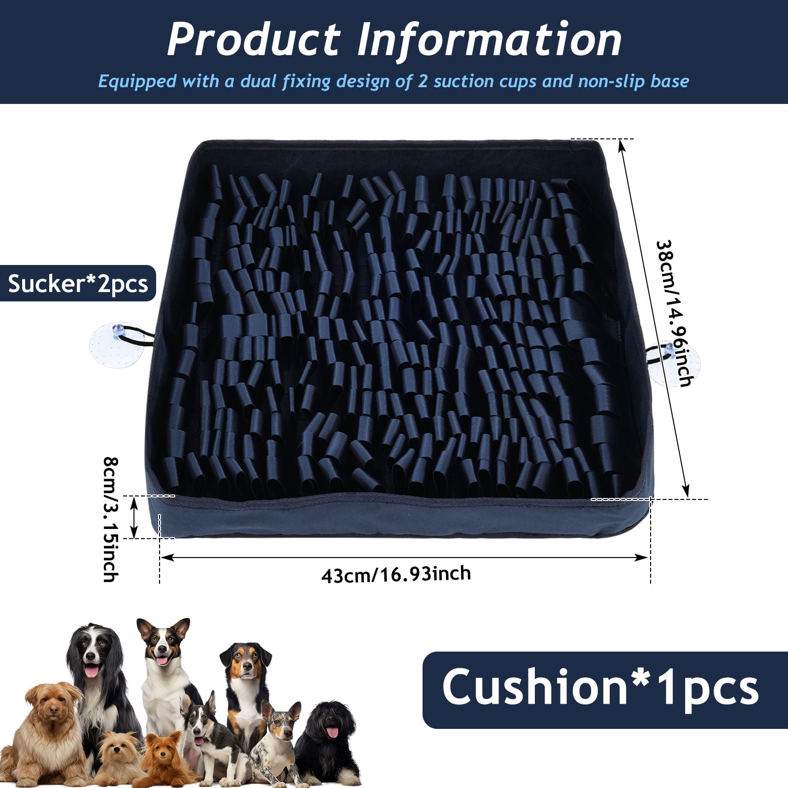Snuffle Mat for Dogs, 16.93 x 14.96 x 3.15in Dog Sniffing Interactive Feeding Game Boredom, Puzzle Toys Encourages Natural Foraging Skills and Stress Relief Small/Medium/Large Dogs