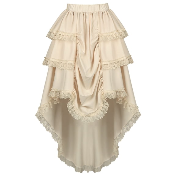 XIAOCHA Lace Ruffled High Low Skirt for Women Elastic Waist Tiered Summer Party Long Half-Skirt