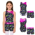thumbnail image 2 of Aislor Girls Metallic Gymnastic Leotard 2 Piece Ballet Dance Bodysuit with Sparkly Shorts Outfits Pentagram Black 6, 2 of 7
