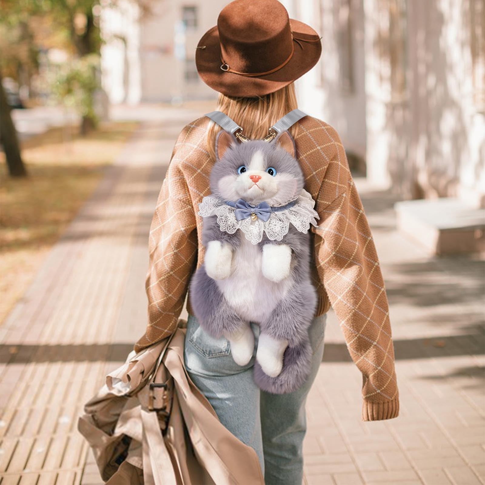 Realistic Plush Cat Backpack,Stuffed Animals Backpack,Cute 