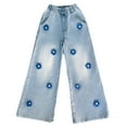 thumbnail image 1 of Jeans Évasés à Jambes Larges pour Filles, Coupe Évasée, Bleu, 1 of 4
