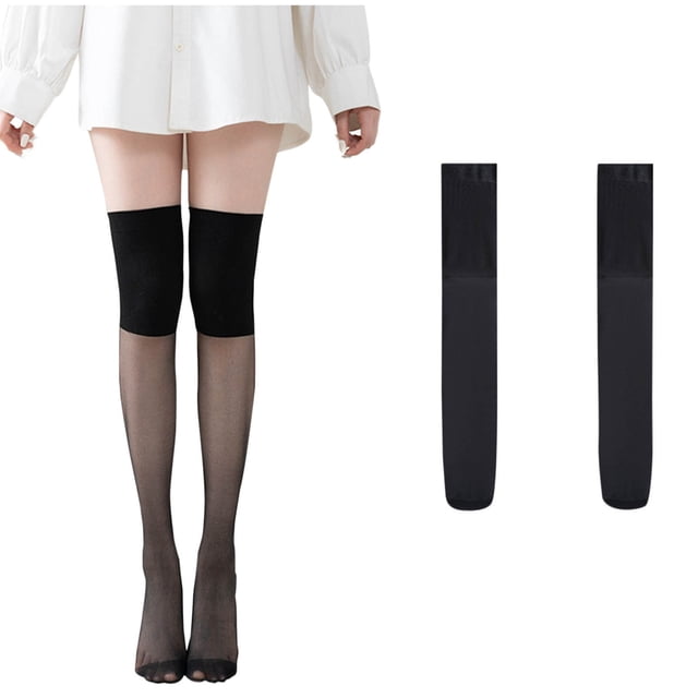 YUTK Collants Noirs Transparents - Mode Femmes Été Style Mince Protection du Genou Haute Élasticité Bas Longs au-Dessus du Genou - Noir Taille Unique