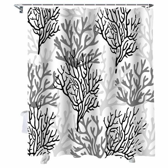 Shower Curtain Black Grey Ocean Coral Shower Curtains for Bathroom Bathtub, Waterproof Fabric Shower Curtain Set with Hooks, Small Stall Size 36" x 72" Summer Marine Life