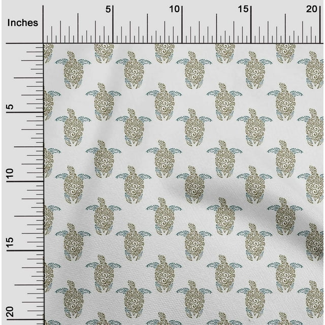oneOone Organic Cotton Poplin Twill Fabric Turtle Block Print Fabric By Yard 42 Inch Wide