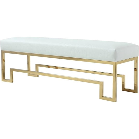Pemberly Row 18" Stainless Steel Bench in Gold & Faux White Gator