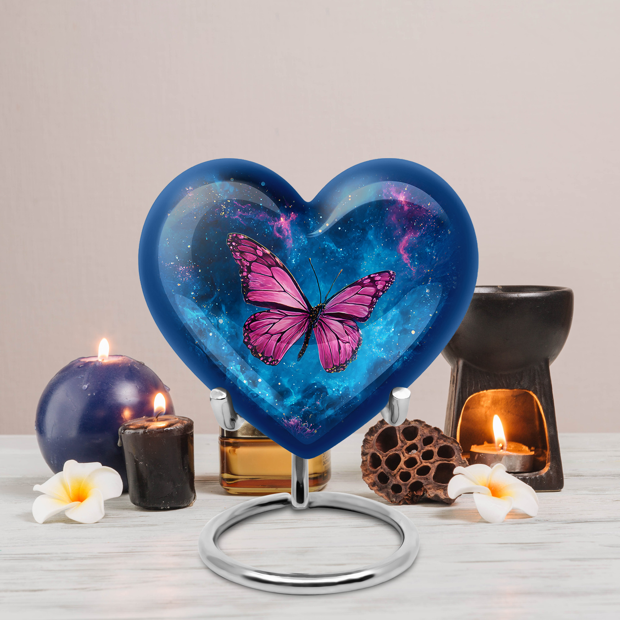 MUKTIVE Purple Butterfly Funeral Urn for Ashes for Women, Burial Galaxy Urns for Adult Male, Decorative Keepsake Heart Blue Urns for Human Ashes, Cremation Urn for Mom & Dad, 3 inch