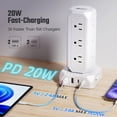 thumbnail image 2 of PD20W Surge Protector Power Strip Tower, 12 Outlets 4 USB (2 USB-A & 2 USB-C) Charging Station, 5ft Flat Plug Extension Cord for Home Office Dorm, Black/White, 2 of 8