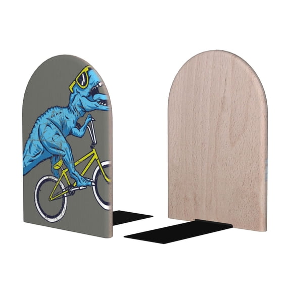 Picia Fun Riding Dinosaur Pattern Wood Bookends for Shelves,Non-slip Bookends, Heavy Duty Wooden Bookend Support,1 Pair