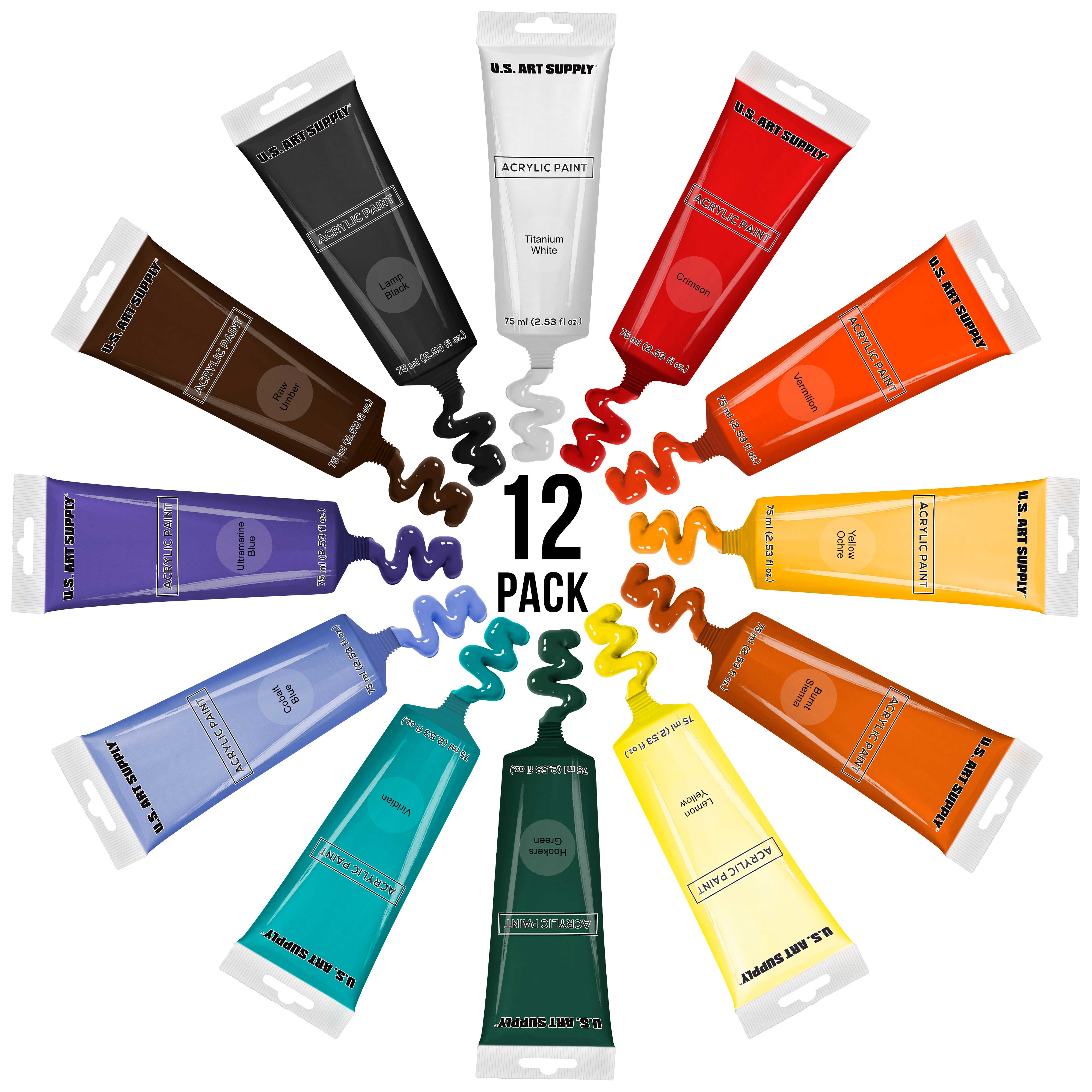 U.S. Art Supply Professional 12-Color Acrylic Paint Set, 75ml Tubes photo 4