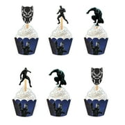 Blck Panther Cupcake CORNET Wrappers - Superhero-Themed Cupcake Liners Featuring Vibrant Designs in Purple, Black, and Silver - Perfect for Birthday Parties, Movie and Hero-Themed Celebrations