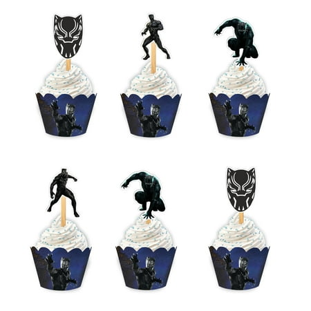 Blck Panther Cupcake CORNET Wrappers - Superhero-Themed Cupcake Liners Featuring Vibrant Designs in Purple, Black, and Silver - Perfect for Birthday Parties, Movie and Hero-Themed Celebrations