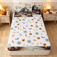 thumbnail image 4 of Erosebridal Spooky Haunted Castle Zipper Twin Comforter Sets with Fitted Sheet and 2 Pillowcases, Halloween Pumpkin Bat Zipper Bedding Set for Boys Girls, Orange Beige Black, Halloween Reversible, 4 of 7