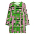 thumbnail image 2 of Plaid Pink & Green Loose Dress Evening Dress Summer Dresses for Women Luxury Dress Long Sleeved Dress, 2 of 4