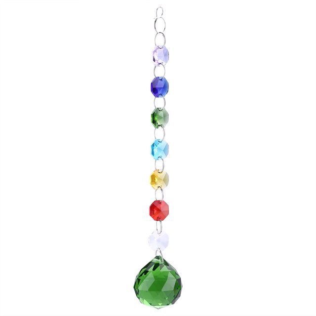 Bola de prisma colgante para ventana para luces de arcoíris y decoración navideña Lámpara de araña de cristal verde hecha a mano
