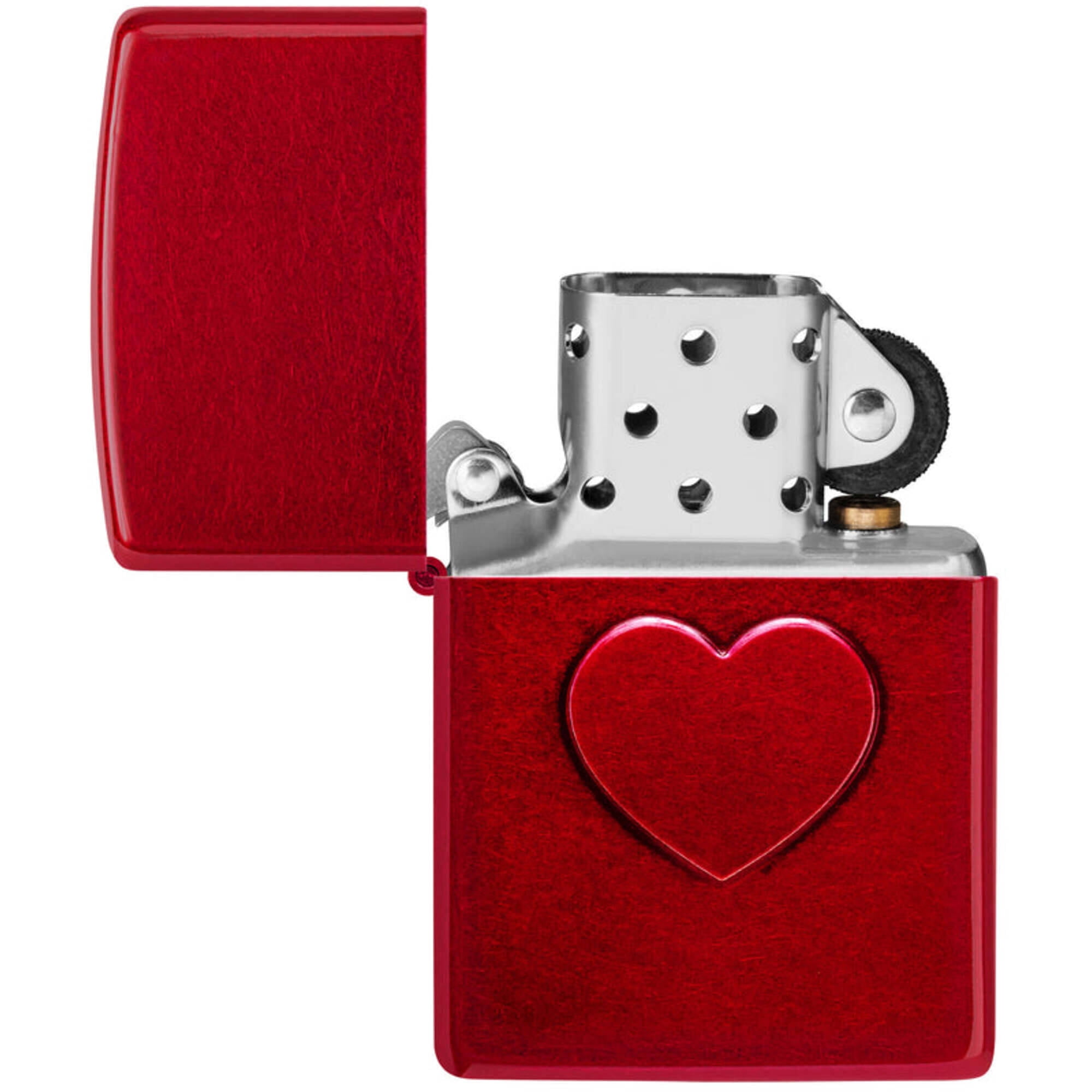 Zippo 46588 Stamped Heart Design Candy Apple Red Pocket Lighter