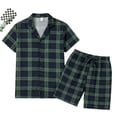 thumbnail image 2 of LANBAOSI Mens Pajamas Set Short Sleeve Button Down Shirts and Plaid PJ Shorts 2pc Soft Lounge Sleepwear Set(Green Plaid,L), 2 of 11