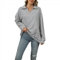 thumbnail image 3 of Camisetas para Mujer, de Larga, con Banda en la Parte Inferior, Informales, de Negocios, con Cuello en V Gris S, 3 of 10
