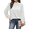 thumbnail image 3 of Camisas de Larga para Mujer, Blusas de Cuello Alto con Pliegues Delanteros, Ropa Informal Elegante para Otoño. M, 3 of 5