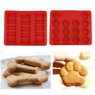 SWSHENR 4pack silicone dog bone mold for baking, silicone dog treat molds -  100 pieces paw printed treat bags - 100 pieces gold twist Ties