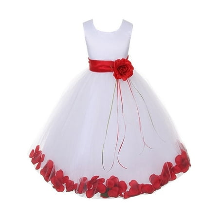 Kids Dream Baby Girls White Satin Red Petal Flower Girl Dress 12M
