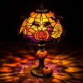 thumbnail image 5 of Vintage Stained Halloween Night Light,Pumpkin Spider Web Lamp Resin Base Spooky Desktop Decor for Home Mantel Shelf Gift, 5 of 6