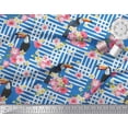 thumbnail image 2 of Soimoi Blue Poly Georgette Fabric Floral & Toucan Bird Printed Fabric 1 Yard 52 Inch Wide, 2 of 3