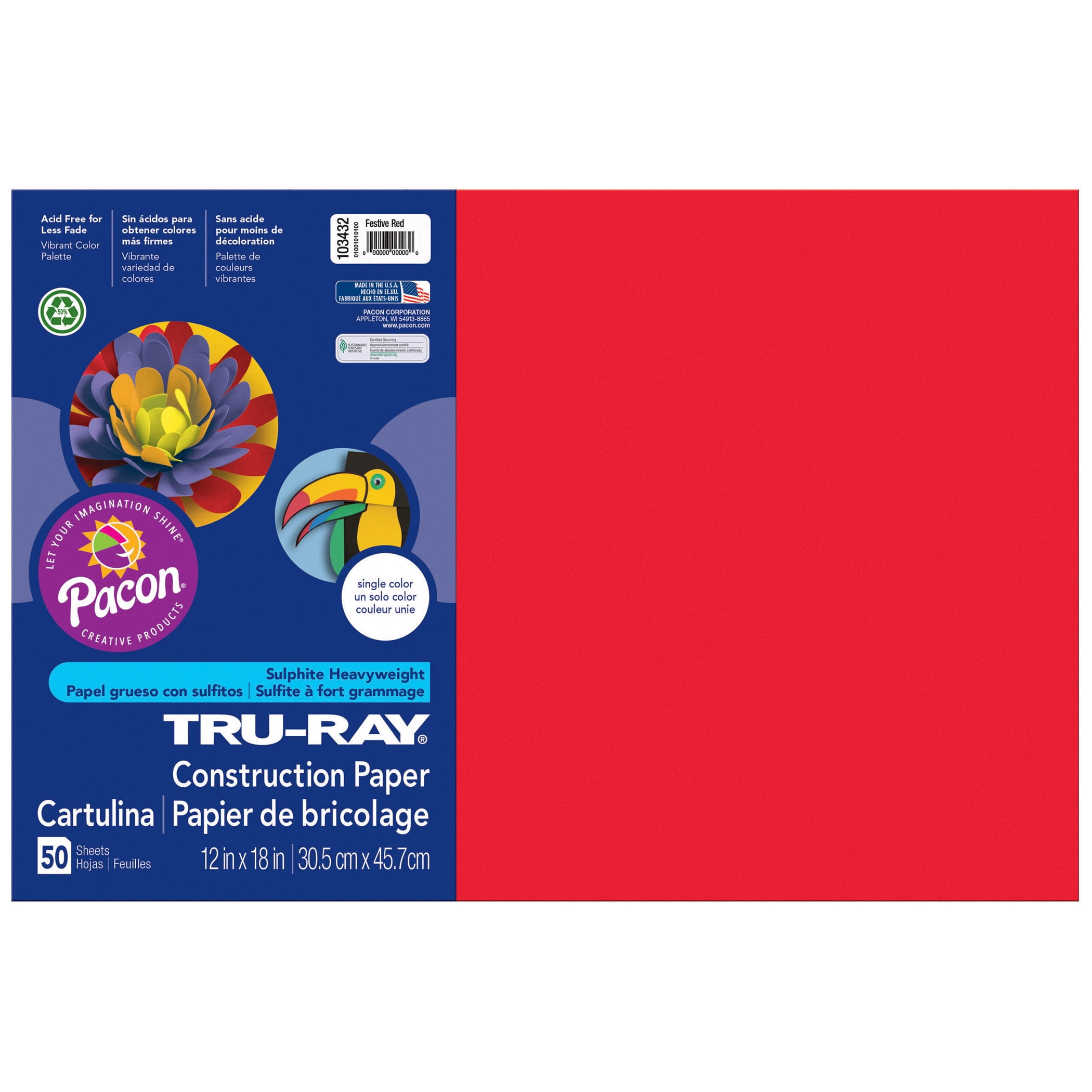 PAC103063 50 Per Pack Assorted Colors 12 x 18 3 Pack Tru-Ray Pacon Construction Paper 