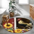 thumbnail image 4 of Area Rug 48in, Farm Rooster Sunflower Floor Carpet Living Room Rug, Rustic Red Wooden Texture Non-Slip Welcome Mat Indoor Rugs for Bedroom Dining Room, 4 of 9