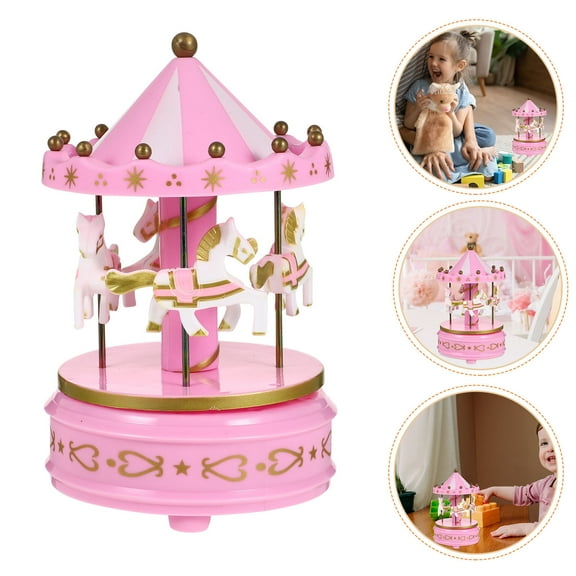 Masteelf 1Pcs Musical Jewelry Box for Girls Pink Plastic Carousel Shape Manual Winding Living Room Wedding Parties