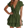 thumbnail image 1 of Vestido PRETTYGARDEN 2025 Cuello en V Manga Corta Verde Oliva Talla S, 1 of 7