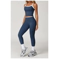 thumbnail image 2 of AEXTO Two Piece Color Block Womens Workout Sets Cross Back Tank Top Matching High Waist Leggings Sets Gym Outfits Activewear, 2 of 5