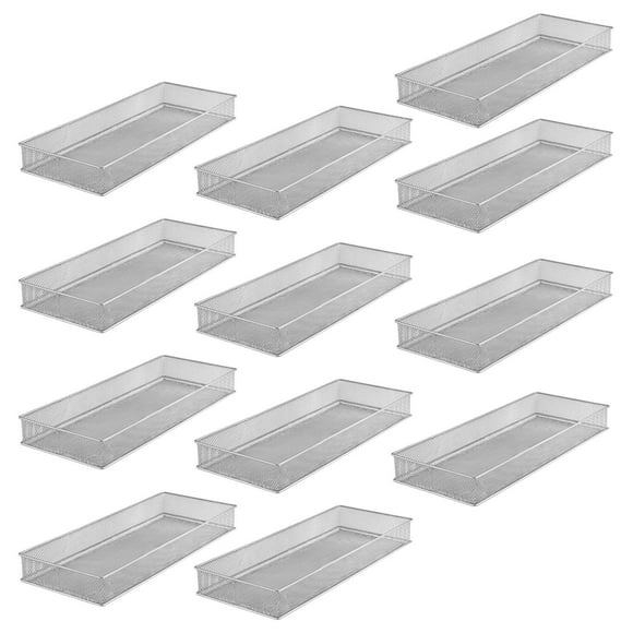 YBM HOME Silver Mesh Drawer Cabinet and or Shelf Organizer Bins, School Supply Holder Office Desktop Organizer Basket (12, 6x15x2 Inch)