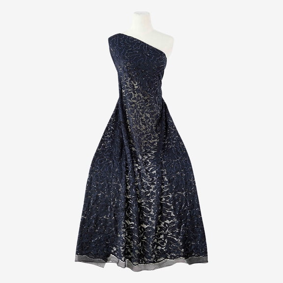 Zelouf Roxie Floral Sequin Lace  , Sewing, DIY, Crafts Fabric by the Yard, Arresting Navy, 3 Yard