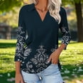 thumbnail image 3 of OGLCCG Womens Tops 3/4 Length Sleeve Collared V Neck Floral Printed Work Shirts Blouses Loose Fit Casual Dressy Tunic Tops 2025, 3 of 6
