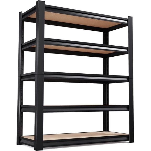 36" W Garage Shelving Heavy Duty Garage Storage Shelves Metal Shelving Unit 5T Adjustable Industrial Utility Shelf Wood Black Organization Rack for Warehouse Storage,72" H x 36" W x16.1 D