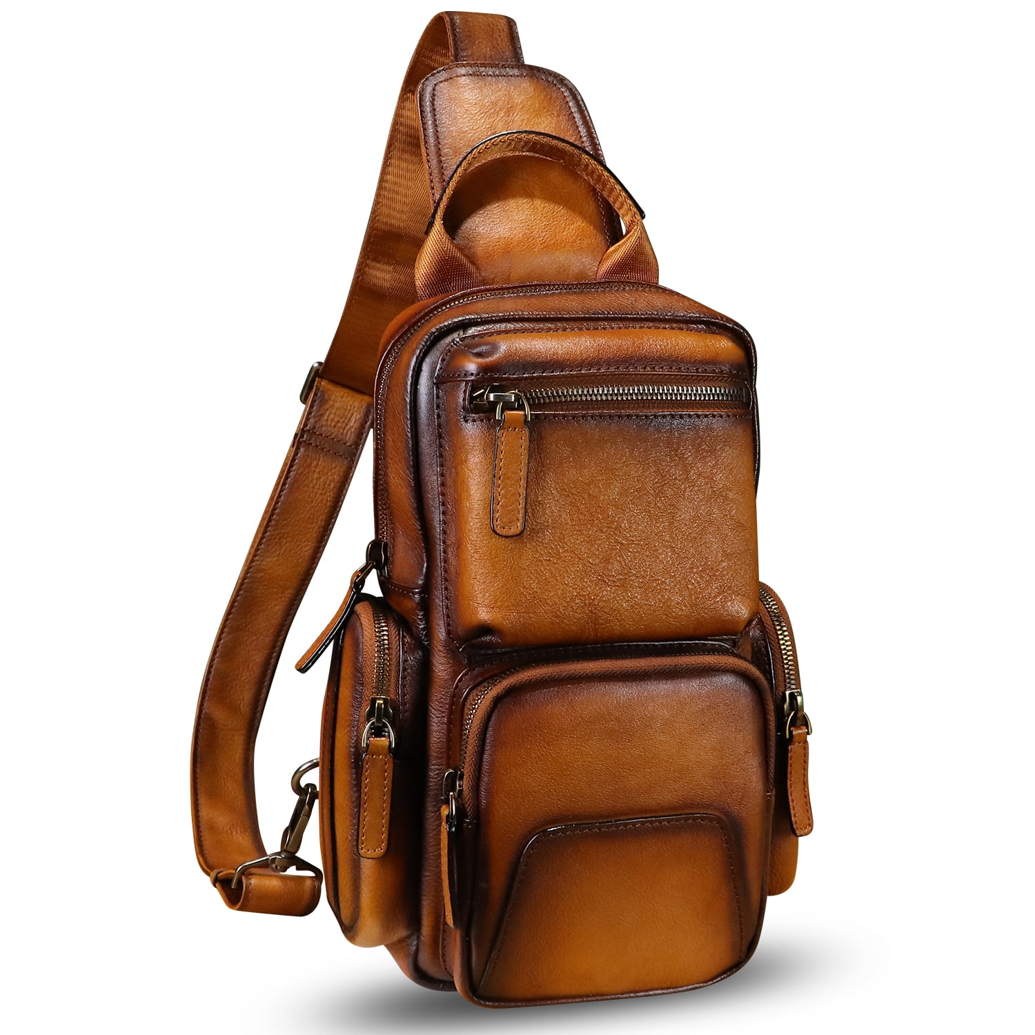 Genuine Leather Sling Bag for Men Women Retro Sling Backpack Purse Crossbody Bag
