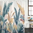 thumbnail image 3 of Green Yellow Tropical Leaves Waterproof Fabric Shower Curtain,Vintage Botanical Summer Waterproof Fabric Shower Curtain for Bathroom Curtains Bathtubs Shower Curtains with 12 Hooks Standard 72x72, 3 of 8