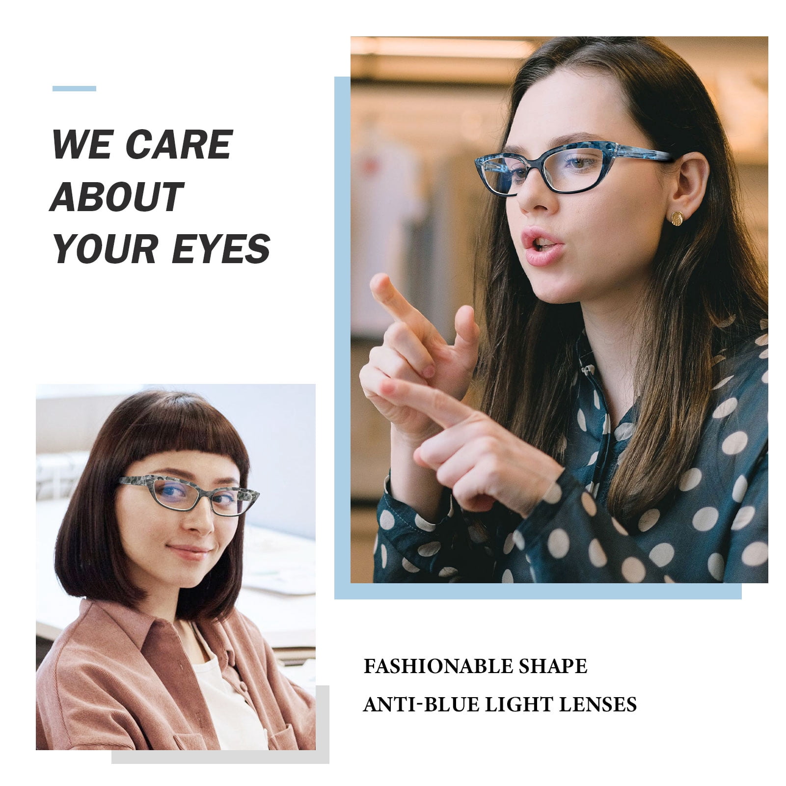 AQWANO 2 Pack Fashion Design Cat Eye Reading Glasses Women Blue Light Blocking, Compute Readers Anti Glare Lightweight Comfort,0.0
