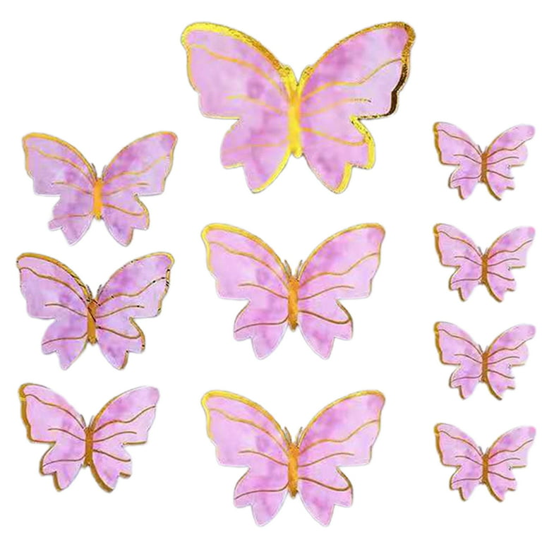10pcs Purple Pink Butterfly Cake Toppers Butterflies Dessert Cake  Decorations Card Wedding Princess Girls Birthday Party