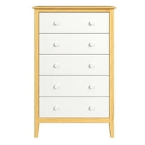 Pemberly Row Modern Solid Wood 5-Drawers Dresser in Natural with White Front