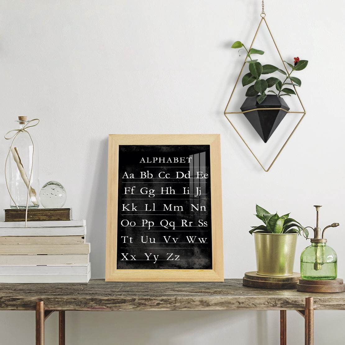 Alphabet Chart - Framed Print w/glass - Natural Wood